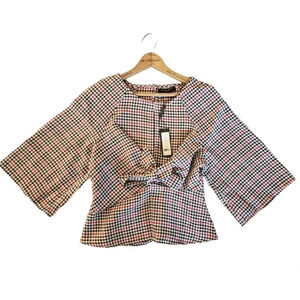 Romeo & Juliet Red Black Couture 100% Polyester Front Tie Knot Blouse Top Size L